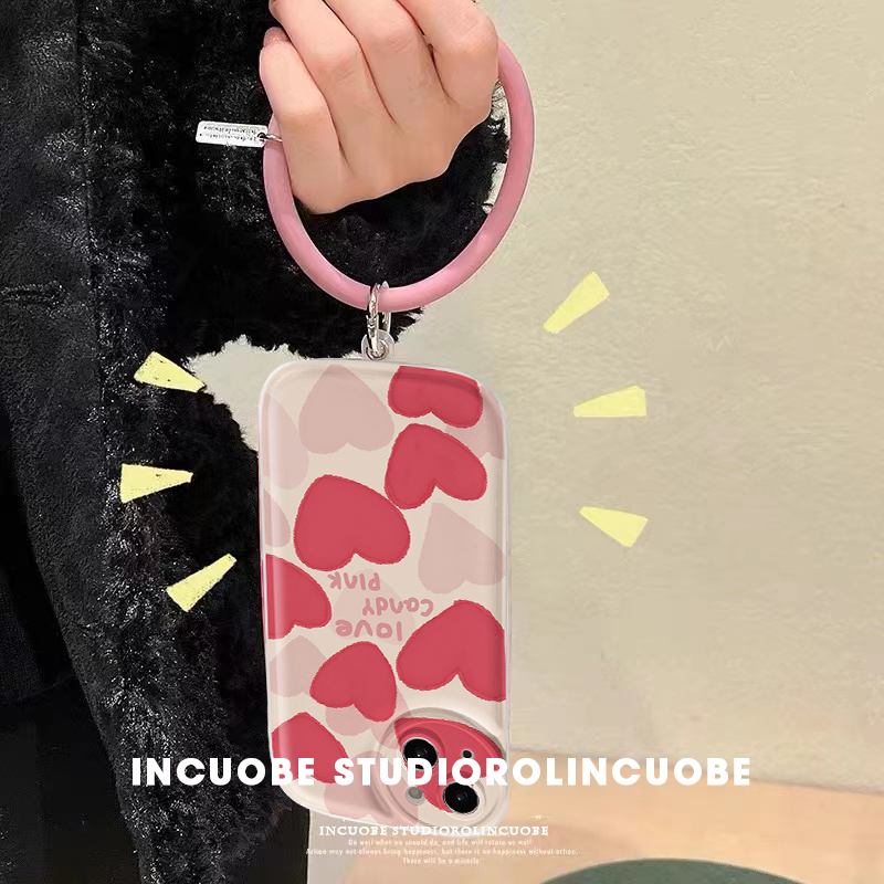 日韩粉色油画爱心手环适用iPhone13手机壳苹果XS女款小米12/11promax高级感华为nova7荣耀5060vivoy52s12软套