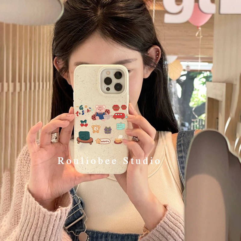 ins风呆萌小熊适用苹果14手机壳iphone13promax可降解12女11新款14pro