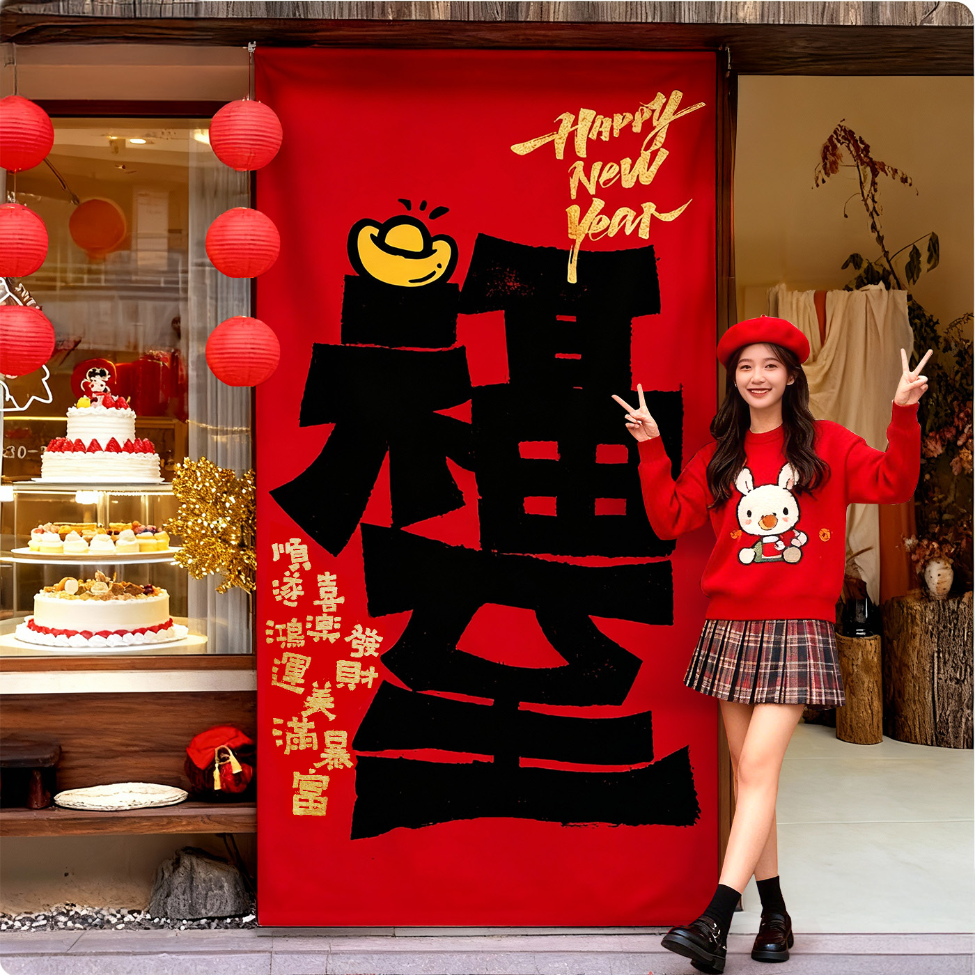 2026新年氛围布置装饰商场服装店马年条幅背景大挂布拍照道具挂饰