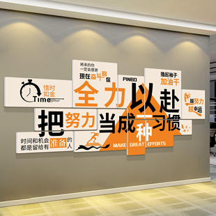 企业文化墙办公室氛围布置公司进门形象墙装饰画励志标语背景墙贴