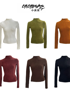 （小溪家）双面绒感半高领秋冬打底衫修身显瘦简约百搭高级感上衣