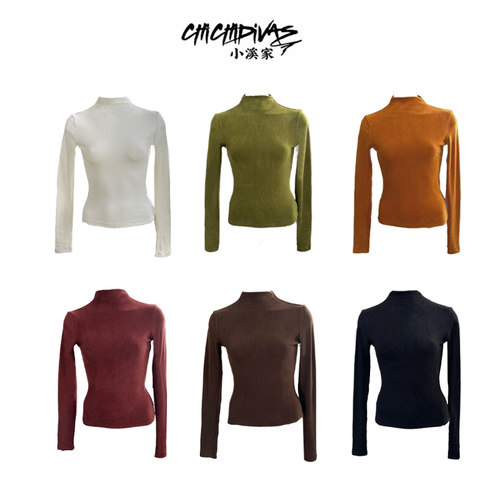 （小溪家）双面绒感半高领秋冬打底衫修身显瘦简约百搭高级感上衣