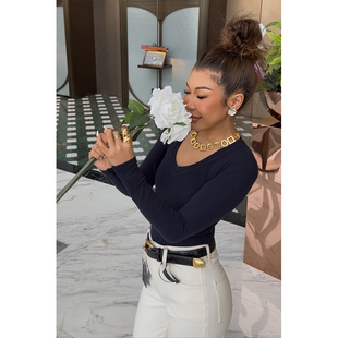 (小溪家)V领秋冬打底衫基础款百搭修身显瘦休闲T恤长袖上衣