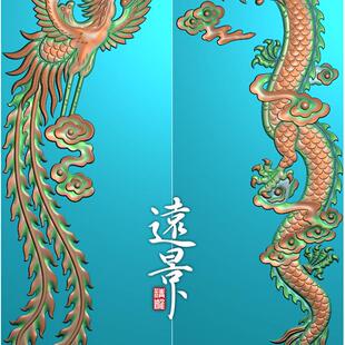 龙凤对称带线 精雕图 雕刻图 BMP灰度图 JDP精雕 浮雕图