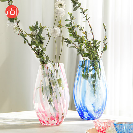 ADERIA日本进口津轻手工彩色玻璃花瓶插花器送人精美礼物家用摆件