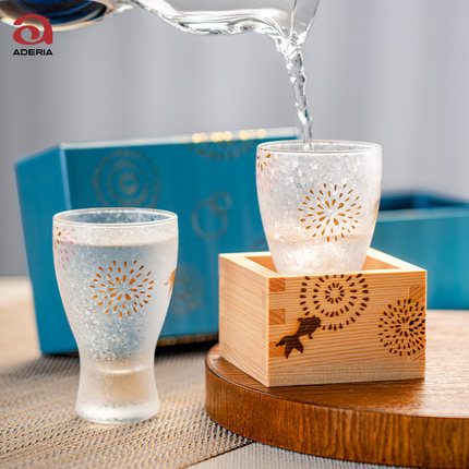aderia日本进口石冢硝子家用清酒杯雪花磨砂玻璃杯水杯创意啤酒杯