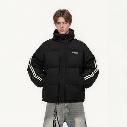 SRME美式复古两条杠设计简约Logo字母印花立领加厚保暖面包棉服