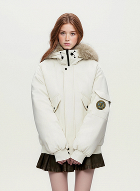 SRME徽章标保暖防寒90白鸭绒防风户外骑行短宽工装夹克外套羽绒服