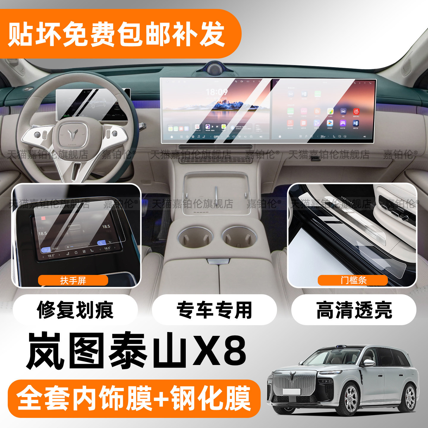 适用岚图泰山X8屏幕钢化膜内饰中