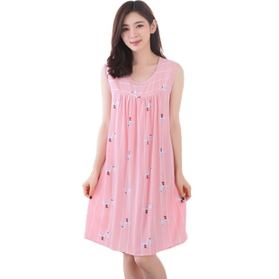夏天学生睡裙女士胖mm棉绸无袖睡衣宽松薄大码少女人棉居家连衣裙