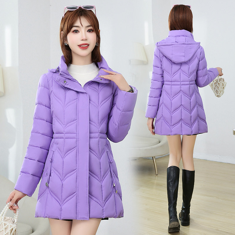 冬季新款棉衣女中长款修身显瘦红色羽绒棉服时尚气质百搭棉袄外套