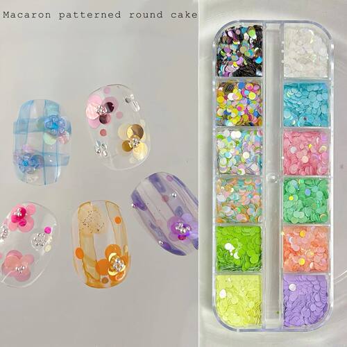 12 Grids Dots Flower Flakes Nail Art Sequ Macaron Color 1-3m