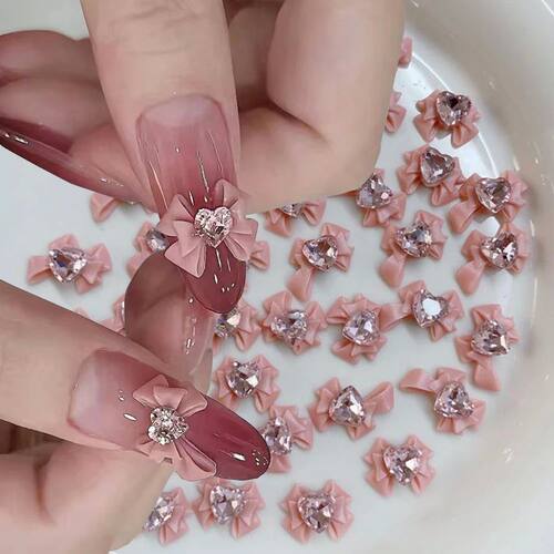 10/20/30Pcs Pink Ribbon Resin Bow Nail Charms Mixed Style bo