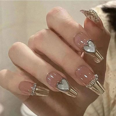 24Pcs Medium Long Acrylic Fake Nails Removable French Fake N