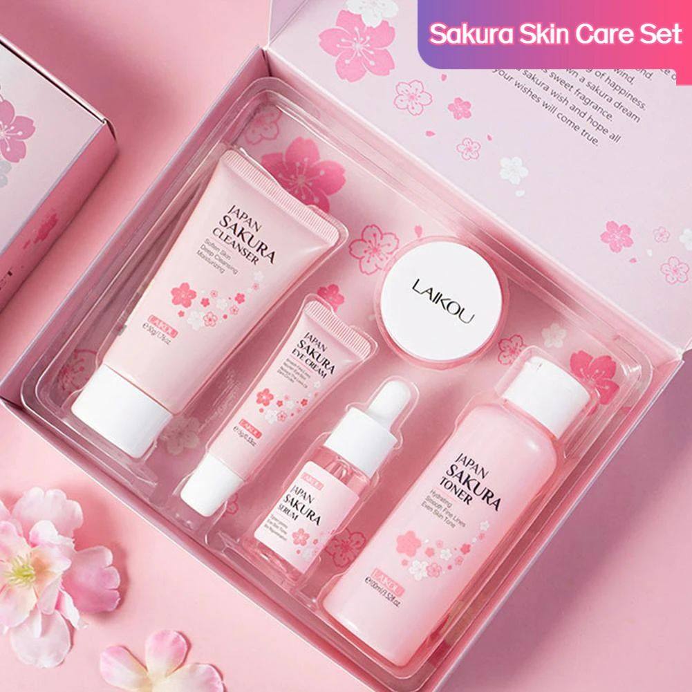 5/3pcs/Set Sakura Skin Care Sets Face Cream Serum Toner Faci