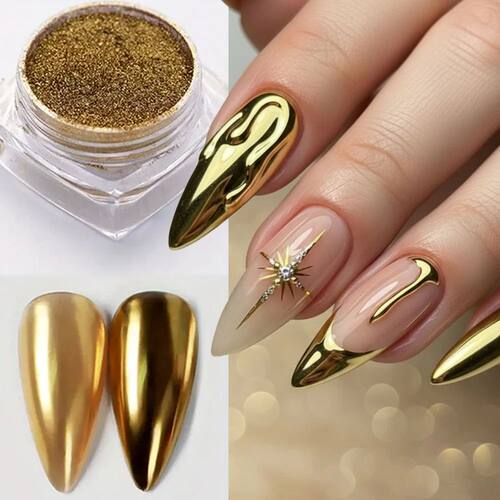 1Box Luxury Gold Mirror Powder Nail Art Glitter, Metallic Ch
