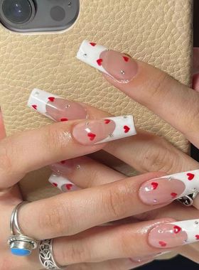 Hot New Women Girls 24Pcs Long Square Red French White Borde