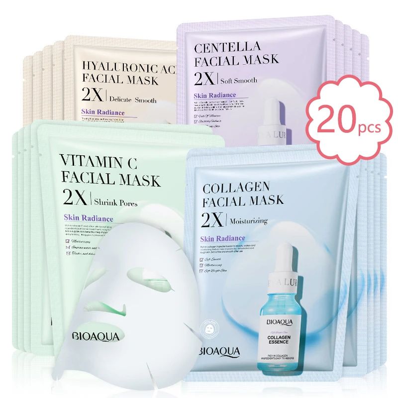 20pcs Centella Collagen Face Mask VC Moisturizing Refreshing