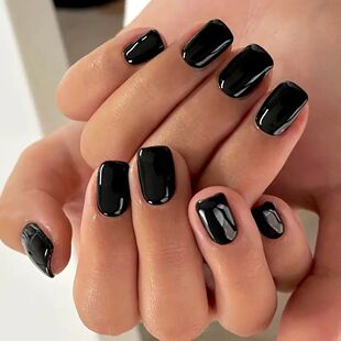 ARTAUG 24PCS Medium square black press on nails cute nails n