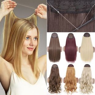 Synthetic No Clip Invisible Wire Hair Extensions Straight Bl