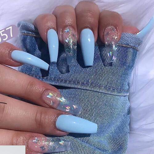 Fake nails overhead with glue coffin artificial nails tips w