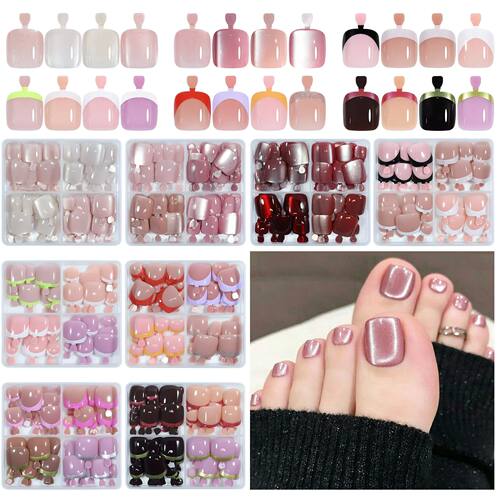 96pcs/Box French/Cat Eye Toe Nail StickersSquare Nail Tips T