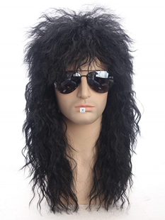Metal Halloween Wig Hair Curly Long Heavy Punk 80s Men