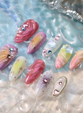 10pcs Handmade Press On Nails 3D Colorful Summer Sea Starfis