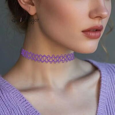 2pcs/Set Purple Black Rainbow Stretch Necklace Elastic Tatto