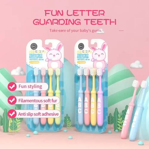 4PCS Alphabet Cartoon Soft Bristle Kids Toothbrushes, Ideal