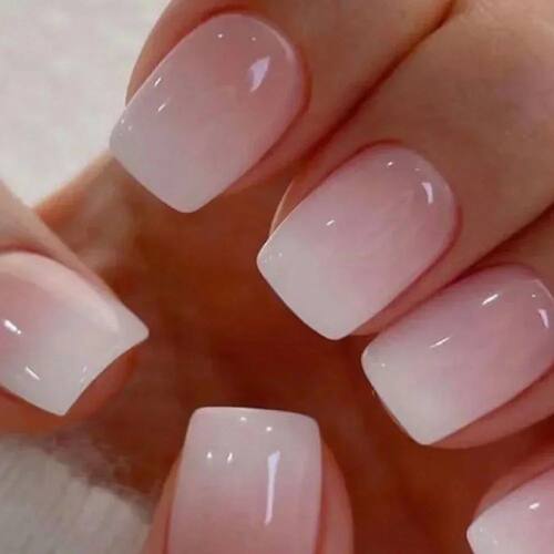 24Pcs Gradient White Fake Nail Short Square Ballet Simple Fa