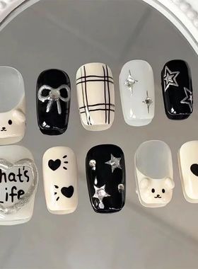 10pcs Short Press On Nails Cute Puppy Heart Fake Nail False