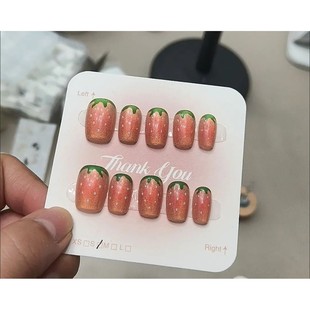 10pcs Cute Short Fake Nails Handmade Red pink Strawberry Des