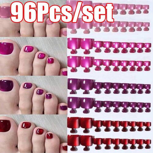 24/96Pcs Short Square Cat Eyes Fake Nails Red/Pink/Purple/Ro