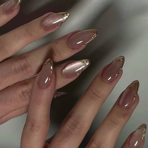 24Pcs Metallic Cat Eye French Sheer Manicure Tip Art Texture