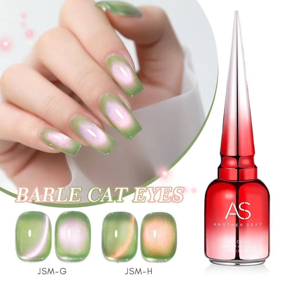 15ml Guava Pink Light Cat Magnetic Gel Sparkling Green Glass