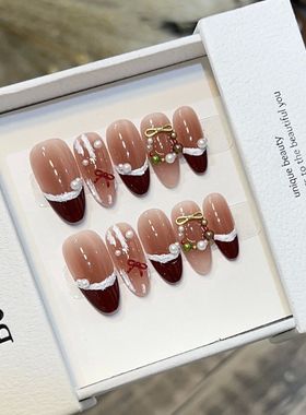 Handmade Winter Christmas Atmosphere Press on Nails 3D Snowf