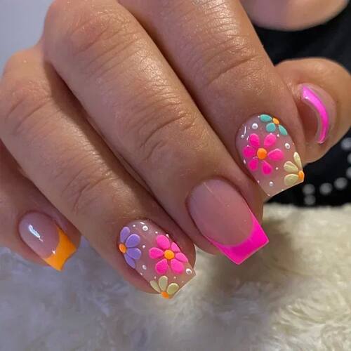 24Pcs Simple Square False Nails Short French Fake Nails Pres