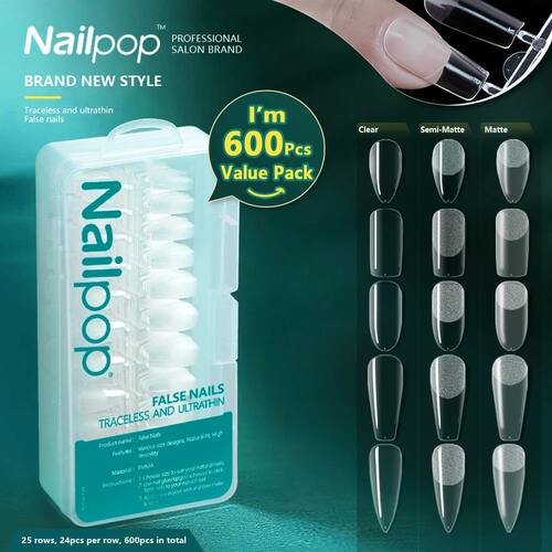 Nailpop 600pcs PRO Fake Nails Full Cover False Nail Tips Acr