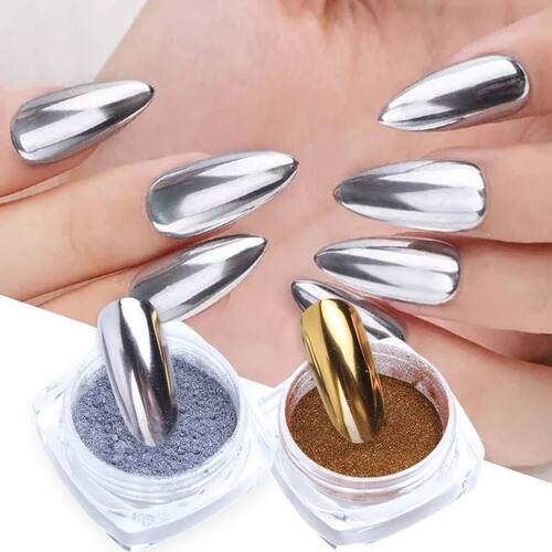 2pcs Magic Mirror Powder Gold Silver Chrome Nail Glitter Met