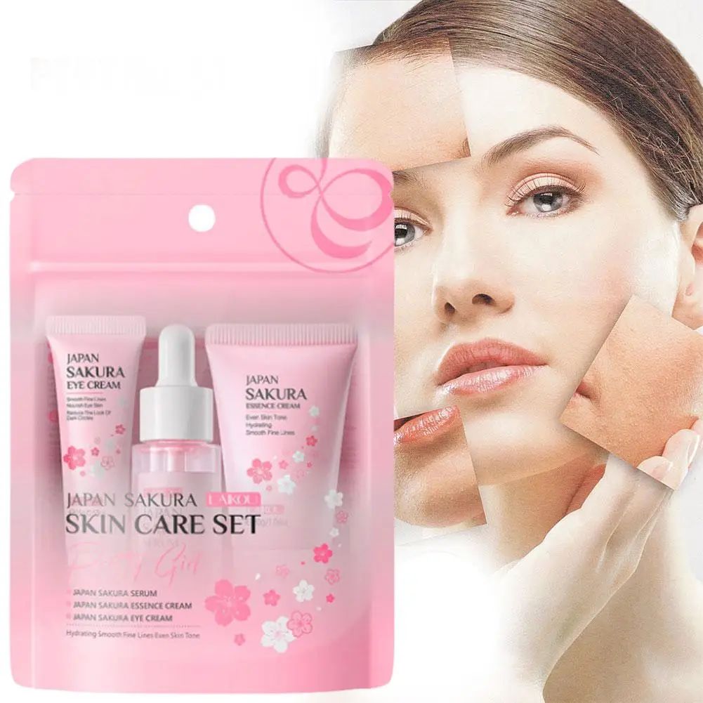 Women 3pcs Kit Sakura Skin Care Sets Face Cream Face Essence