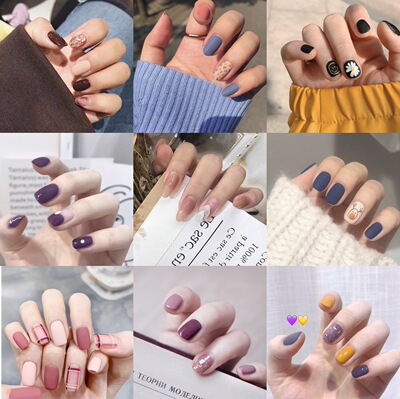24Pcs/Set Short False Press on Nail Tip with Glue Designs De