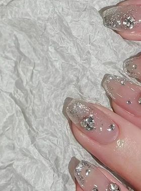 24Pcs Glitter Diamond Press On Nails Sweet Cute Girl Acrylic