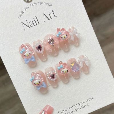 Handmade Kawaii Pink Press on Nails Short Cute Fairy Design