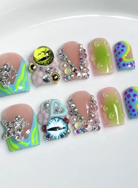 Handmade Press on Nails Short Duckbill Shaped Fake Nails wit