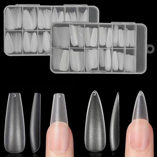 240pcs Long Coffin/Medium Stiletto Fake Nail Tips, Matte Sof