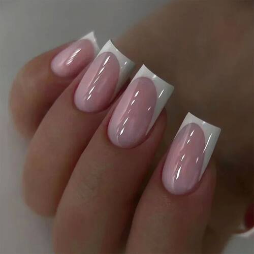 24Pcs Nude Pink Press on Nails Short Square False Nails Simp
