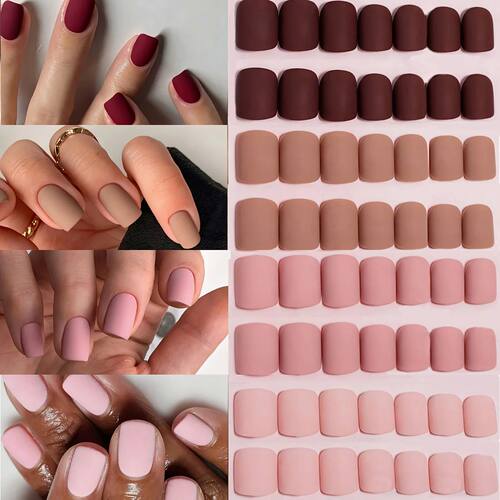 96PCS Color Different Press Nail Short Square Acrylic Nails