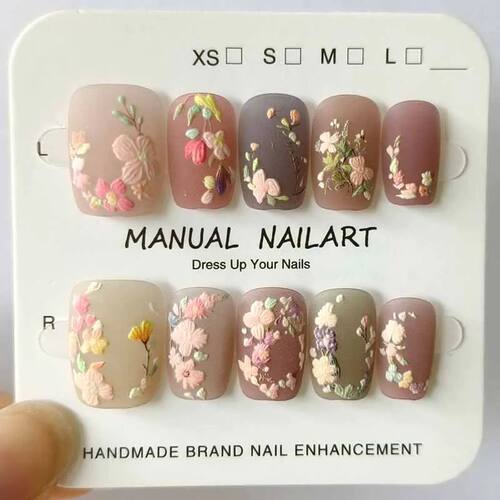 10Pcs 3D Embroidery Feel Colorful Flowers Caramel Iced Coffe