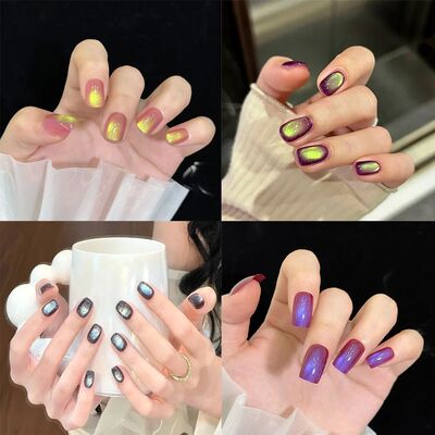 24pcs/30pcs/set short medium fake nails cat's eye flash squa
